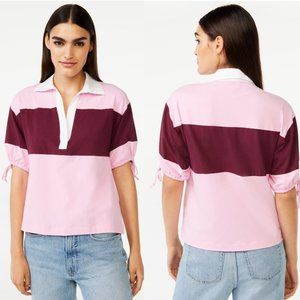 NWT Free Assembly Women's Tie Sleeve Polo Top Size XL